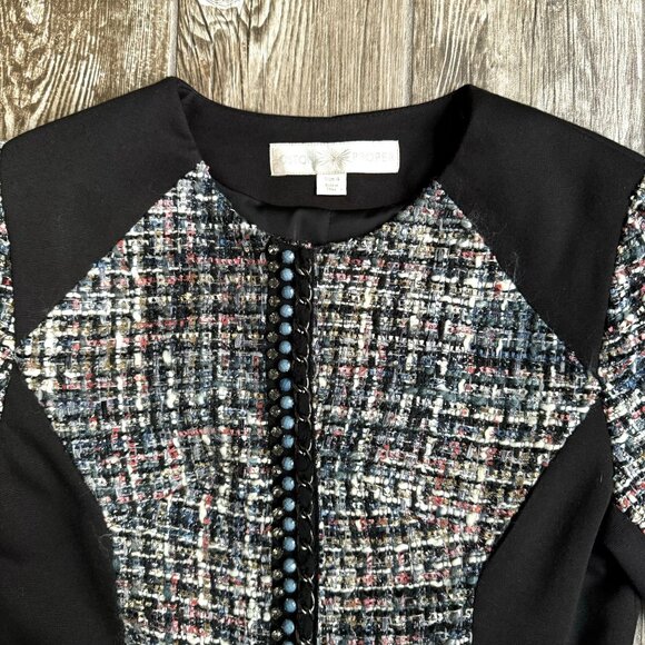 Boston Proper Tweed Jacket‎ Womens 4 Jewel Sparkle Sequins Metallic Thread Edgy - Picture 4 of 8